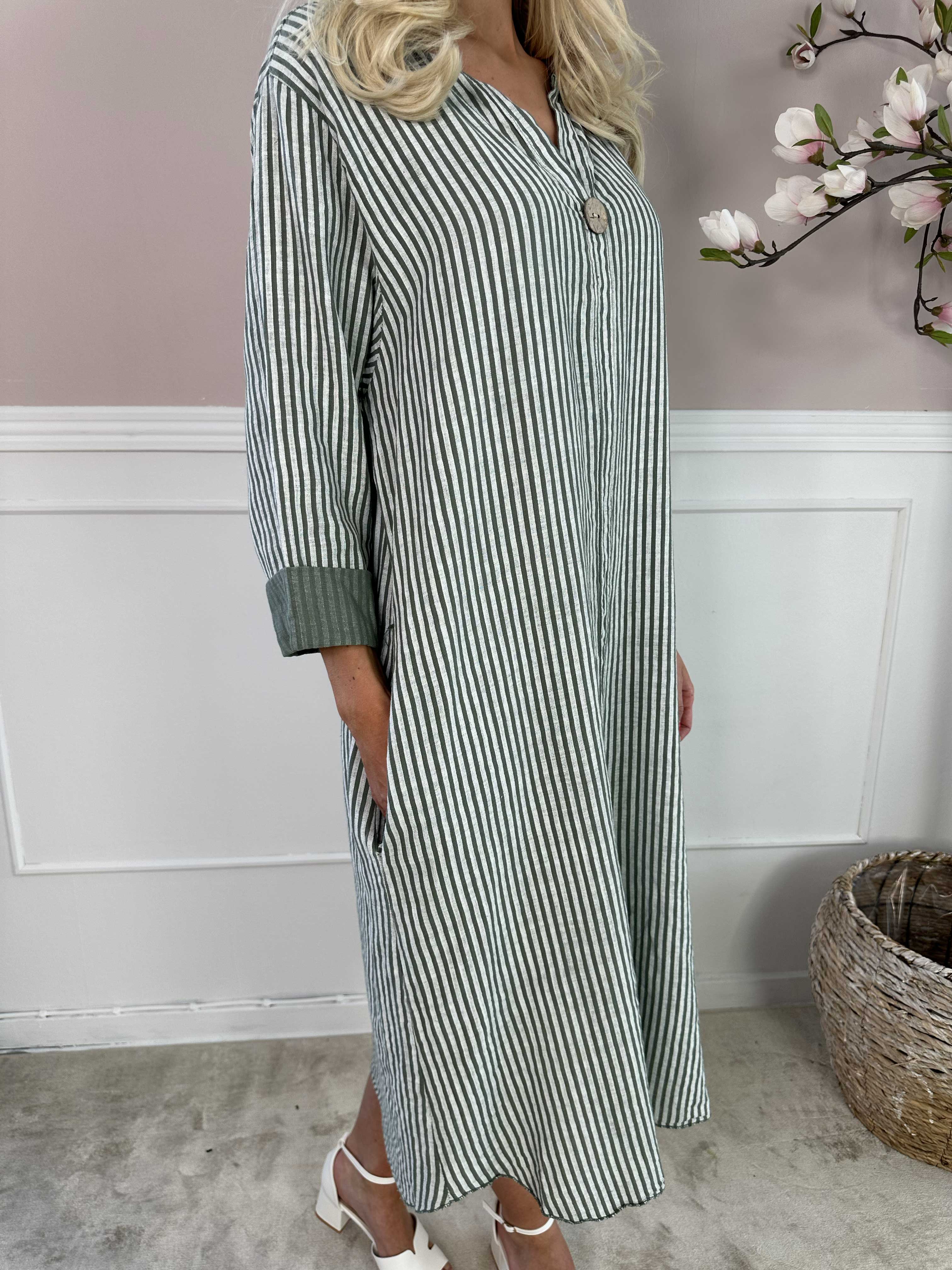 Arizona Stripe - Lång bomullsklänning i linneliknande tyg